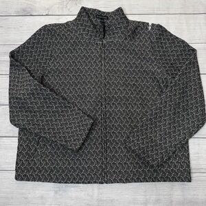 Eileen Fisher Cotton Blend Jacquard Zip-Up Black White‎ Flight Jacket Large
